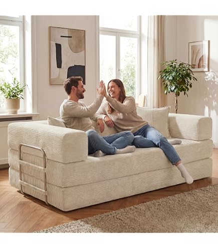 200cm Futon Sofa Bed,Converts to Full-Size Bed,Memory Foam Couch